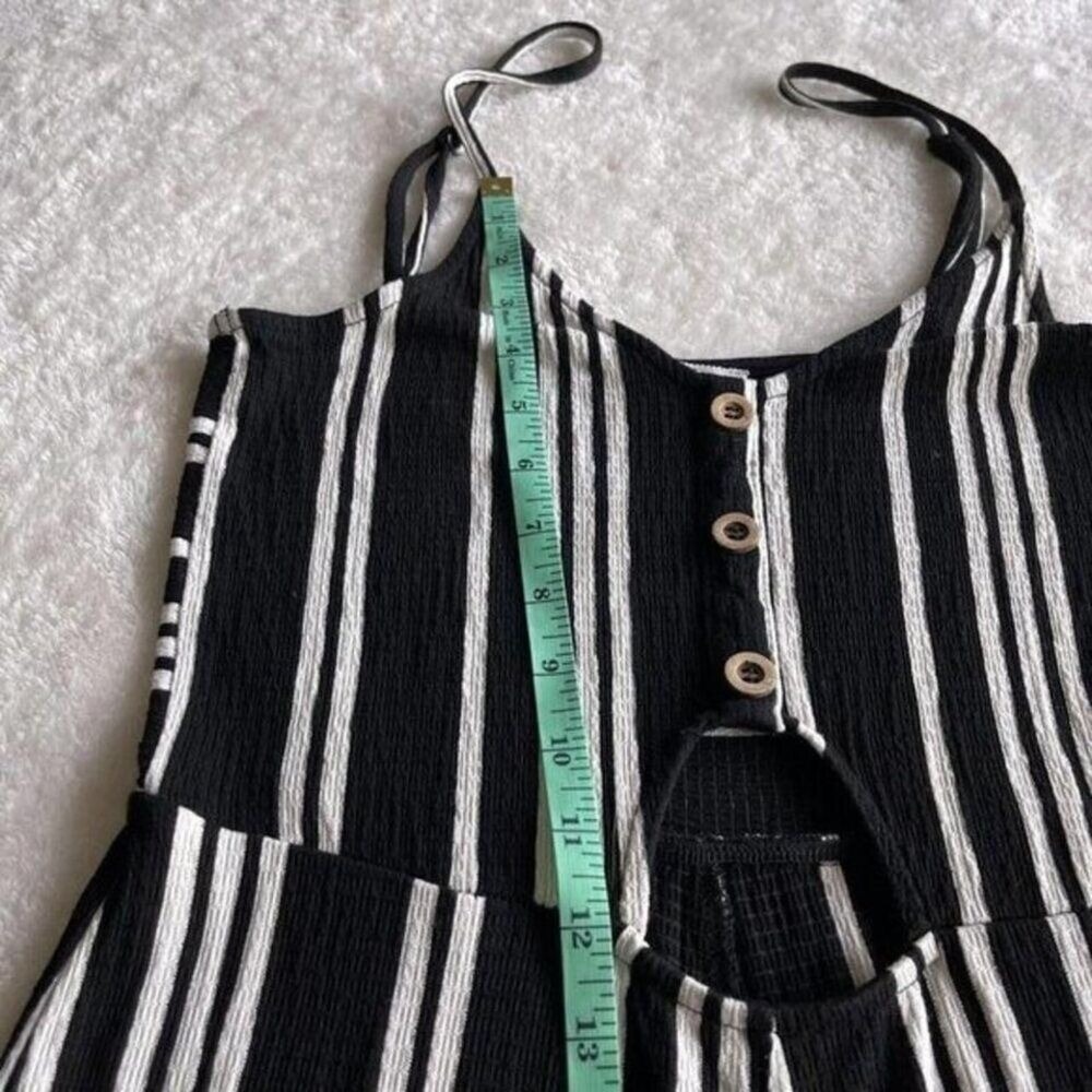 Love Tree Crop Jumpsuit Womens L Black White Stripe Wide Leg Nautical‎ Coastal - Picture 7 of 8